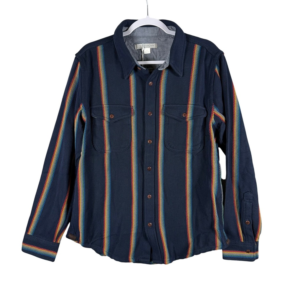 Outerknown Mens L Blanket Shirt Navy Rainbow Stripe 1310023W Surf Coastal Boho